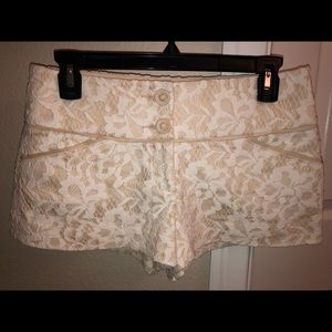Tan And White lace Bebe Shorts